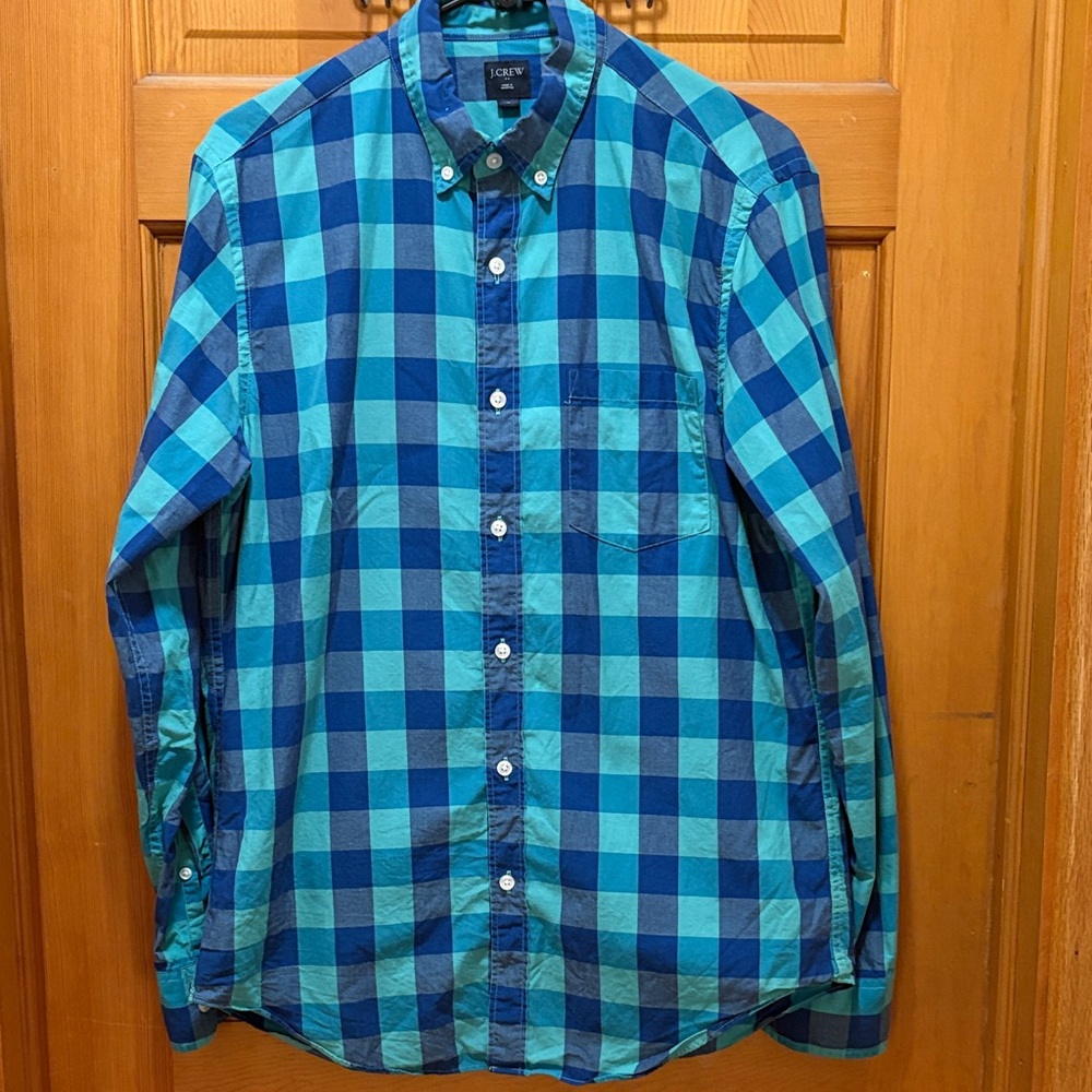 J. Crew Men's‎ Teal and Blue Plaid Shirt